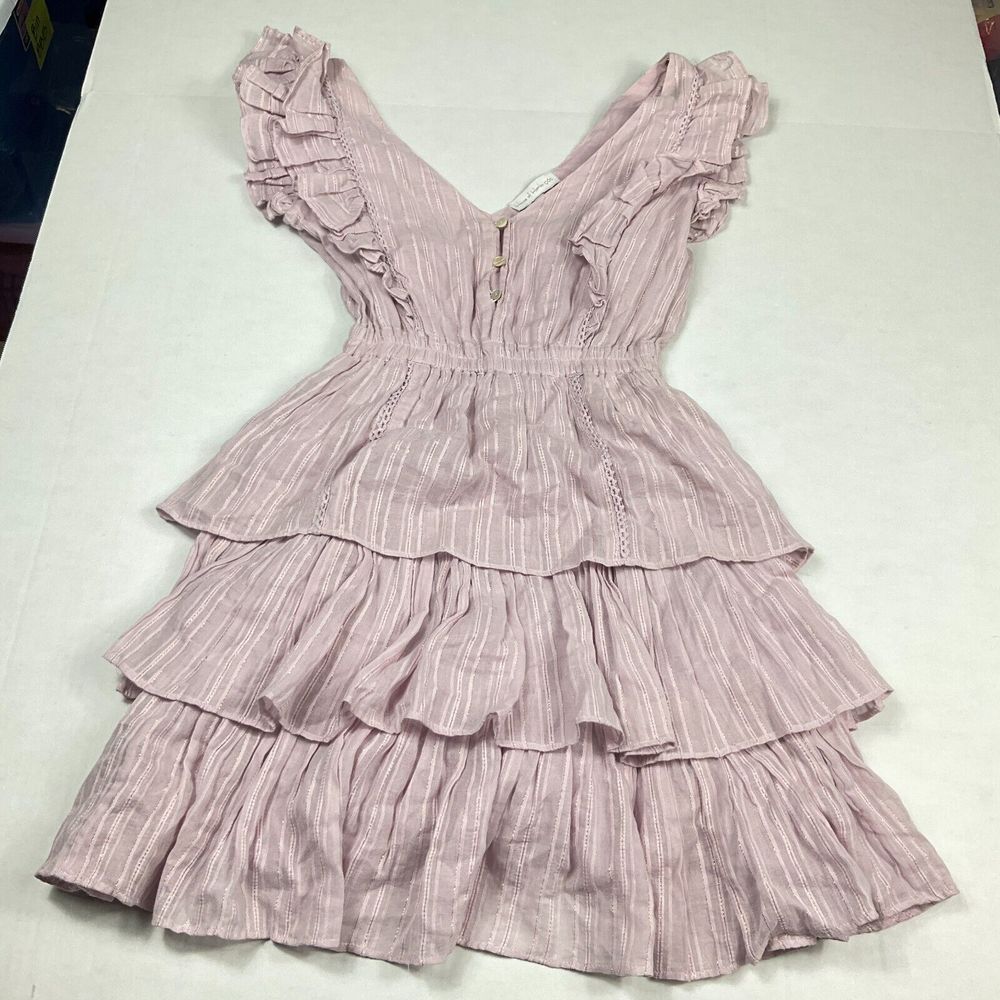 House of Harlow 1960 Fit and Flare Dress Purple Ruffle Short Sleeve V-Neck XS
